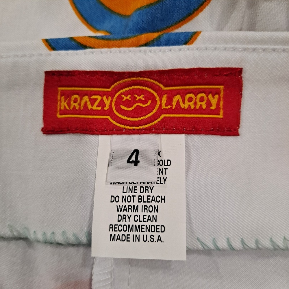 Krazy Larry Women's Ankle Pants 4 White Colorful Circles Geometric - Picture 4 of 5